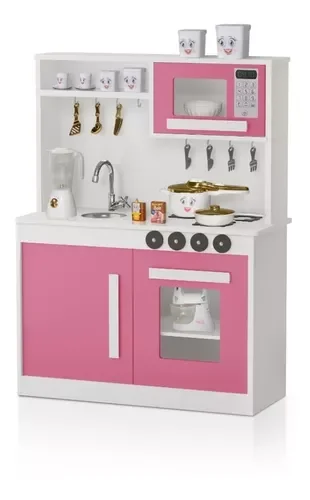 Cozinha Infantil Lúdica em Mdf C/ Pia, Fogão e Torneira Perf:branco/rosa - 2