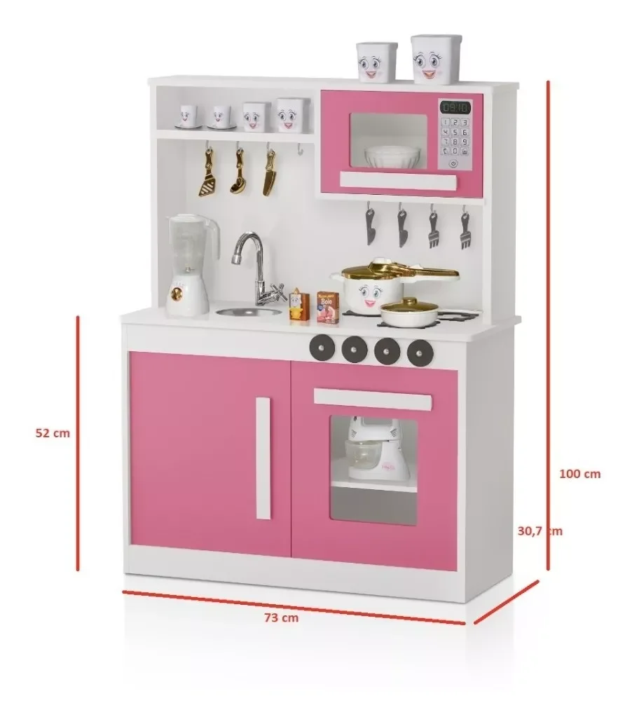 Cozinha Infantil Lúdica em Mdf C/ Pia, Fogão e Torneira Perf:branco/rosa - 3