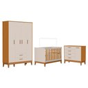 Ver imagem 1 de Dormitório Infantil Flip Guarda Roupa 4 Portas, Cômoda 1 Porta e Berço Areia Fosco/savana -