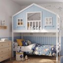 Ver imagem 1 de Beliche Casinha Dos Sonhos com Varanda Madeira Maciça Branco|Azul Housin