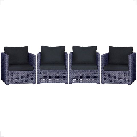 4 Poltronas Madri Alumínio Corda Náutica Estofado 12 Trama Original