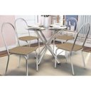 Ver imagem 1 de Conjunto: Mesa Sala Jantar Volga C/ Tampo de Vidro 95cm e 4 Cadeiras Noruega Cromada - Courano