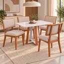 Ver imagem 1 de Conjunto Mesa Viena 4 Lugares com Tampo Off White e 4 Cadeiras em Madeira Maciça Estofadas Bréscia