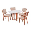 Ver imagem 2 de Conjunto Mesa Viena 4 Lugares com Tampo Off White e 4 Cadeiras em Madeira Maciça Estofadas Bréscia