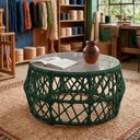 Ver imagem 1 de Mesa de Centro com Tampo de Vidro em Aço e Corda Náutica Verde Aruá