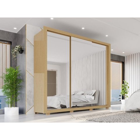 Guarda-Roupa Casal 3 Portas de Correr com Espelho e 4 Gavetas 185,5cm Multimóveis Madeirado