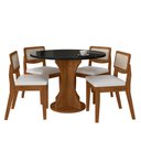 Ver imagem 1 de Mesa com 4 Cadeiras Redonda C/vidro Santorini Fre/pto/cor.bco - M.a Freijó/preto/corino Branco