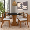 Ver imagem 2 de Mesa com 4 Cadeiras Redonda C/vidro Santorini Fre/pto/cor.bco - M.a Freijó/preto/corino Branco