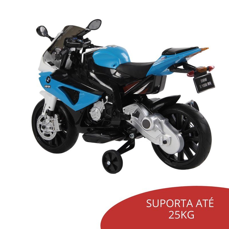 Mini Moto Elétrica Infantil Importway Bmw S1000 Rr Azul e Branco com Rodinhas - 3