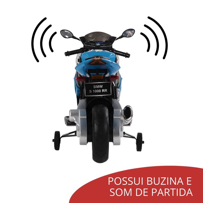 Mini Moto Elétrica Infantil Importway Bmw S1000 Rr Azul e Branco com Rodinhas - 7