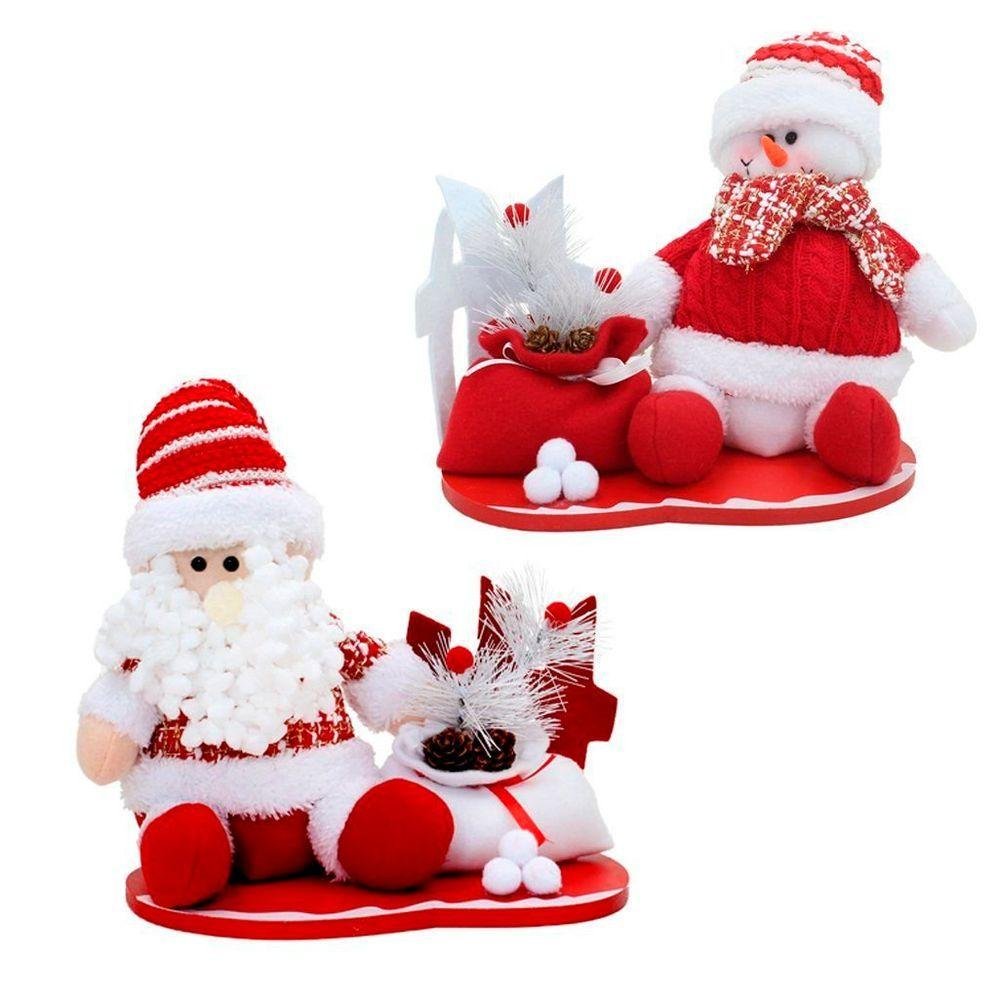 Kit 2 Bonecos Natal Papai Noel e Boneco de Neve Enfeite Tecido