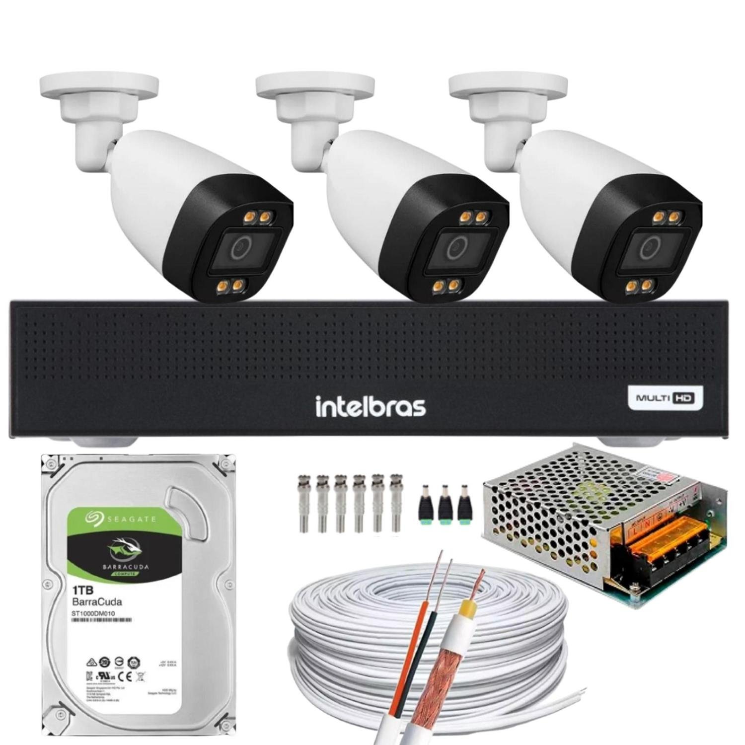 Kit 3 Câmeras Segurança Color Dvr Intelbras 1004c Hd 500gb - 3