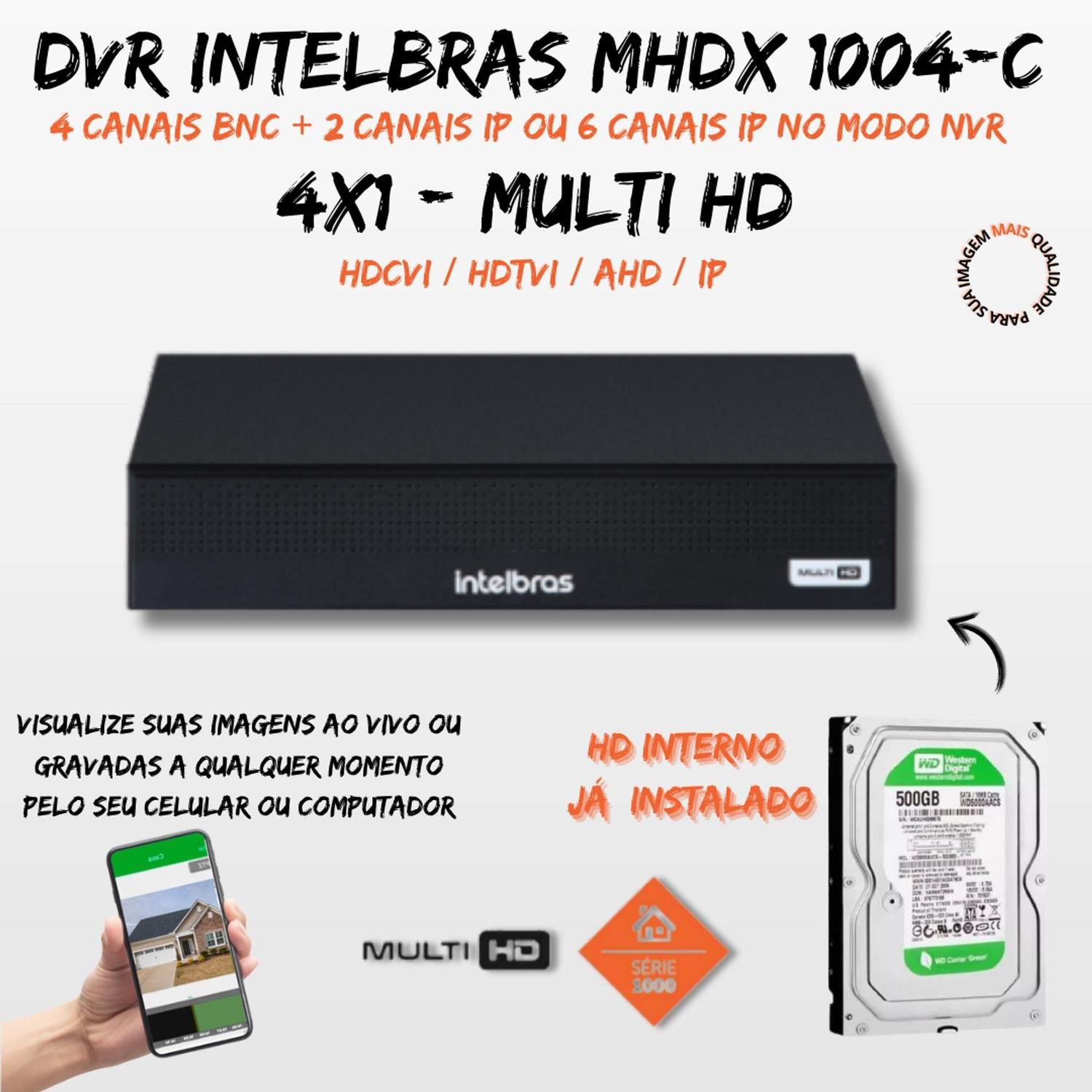 Kit 3 Câmeras Segurança Color Dvr Intelbras 1004c Hd 500gb - 2