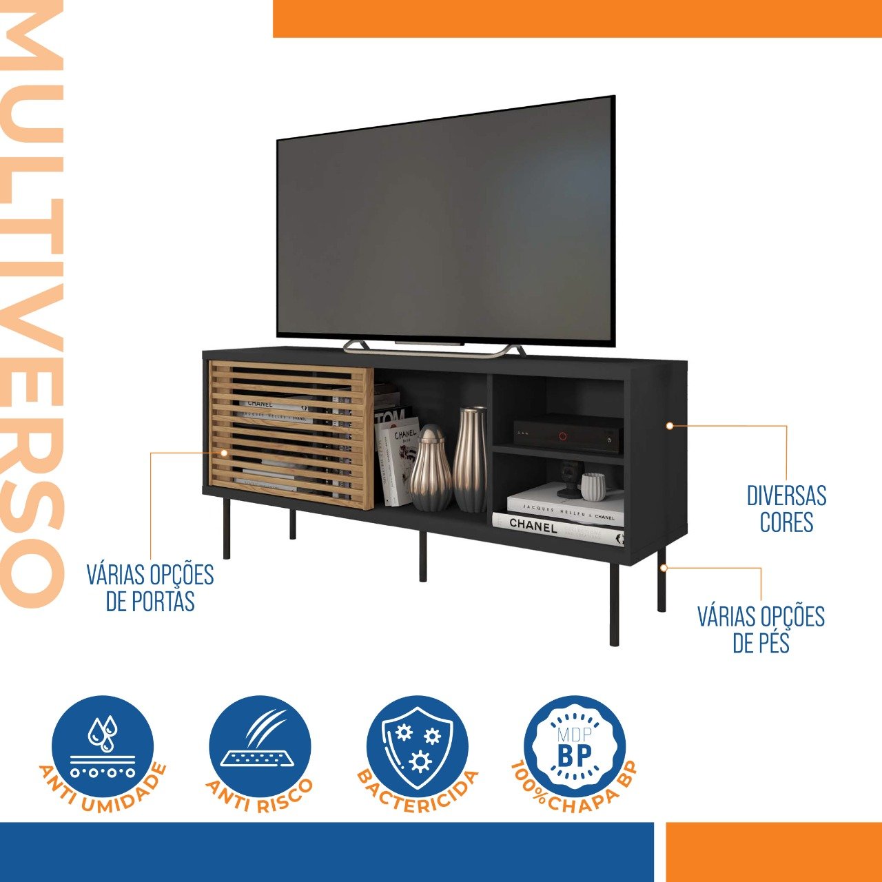 Rack para TV até 55 Polegadas Industrial Retrô 136cm em BP Porta Pier Multiverso  - 7