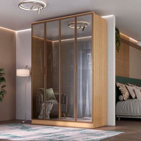 Guarda Roupa Ravi em Mdf 4 Portas Reflecta 160,5x232,2cm Olmo 1110