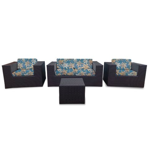 Conjunto Bora Bora Escuro - 1 Sofá 2 Lugares + 2 Poltronas + 1 Mesa de Centro - Malvinas