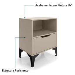 Mesa de Cabeceira Vegas 1 Gaveta com Nicho Base de Aço Design Moderno - Off White/pé Preto - 5