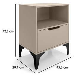 Mesa de Cabeceira Vegas 1 Gaveta com Nicho Base de Aço Design Moderno - Off White/pé Preto - 3