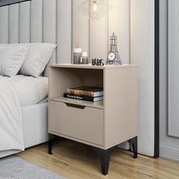 Mesa de Cabeceira Vegas 1 Gaveta com Nicho Base de Aço Design Moderno - Off White/pé Preto - 2