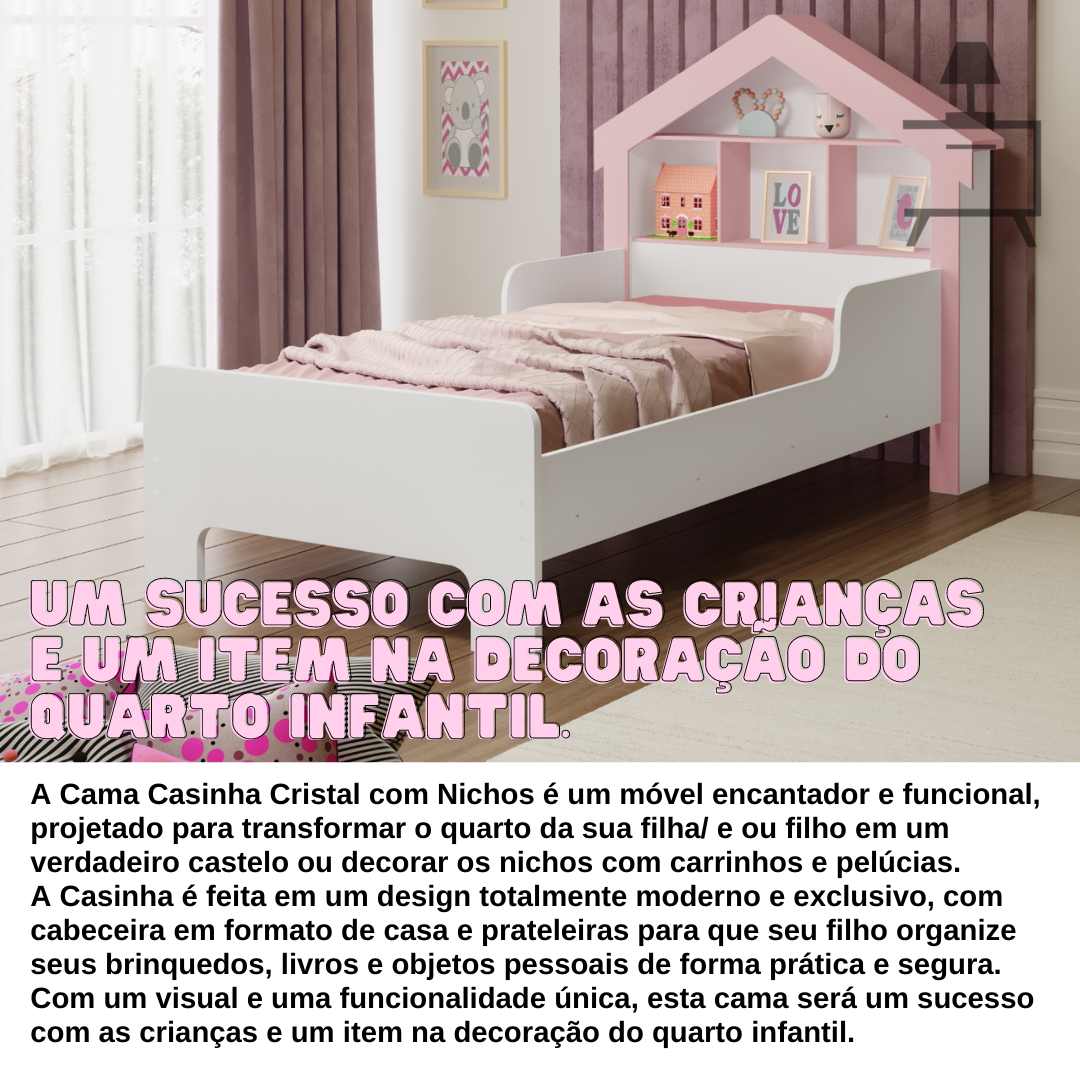 Cama Casinha de Princesa Cristal Infantil com Colchão:branco/ Rosé - 3