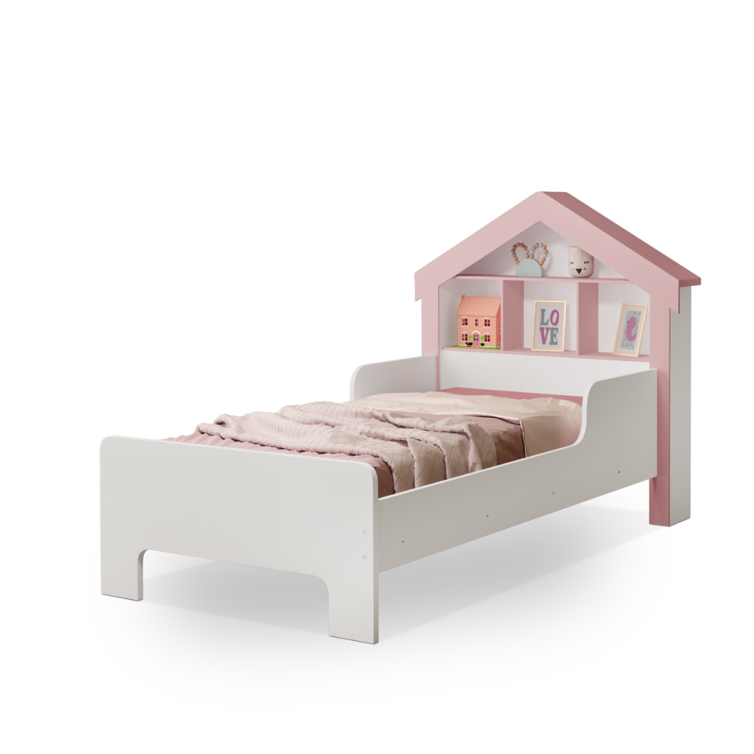 Cama Casinha de Princesa Cristal Infantil com Colchão:branco/ Rosé
