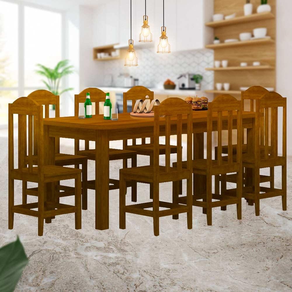 Mesa De Jantar Retangular 8 Lugares Madeira Maciça Safira Imbuia Shop JM - 1