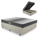Ver imagem 1 de Cama Baú Casal 138x188 Bipartido Courino Linho Areia com Dual Firm Espuma Ecoflex