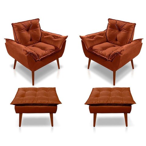 Kit C-02 Poltronas Opala + 02 Puff Opala Elegante Suede Terracota