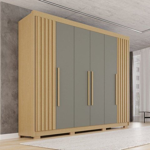 Guarda-Roupa Casal com Pés 100% MDF 6 Portas 6 Gavetas Granada Premium Cinza/Jequitibá/Granizo