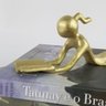 Escultura Decorativa Dourada - Menina Deitada Lendo Livro Decor Glass - 3