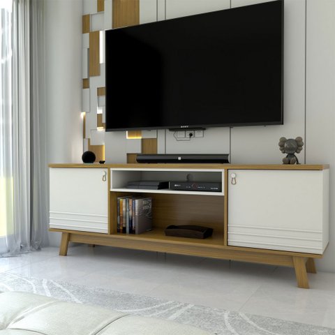 Rack para Tv até 75 Polegadas Retrô 2 Portas Nature/off White - Panorama Móveis