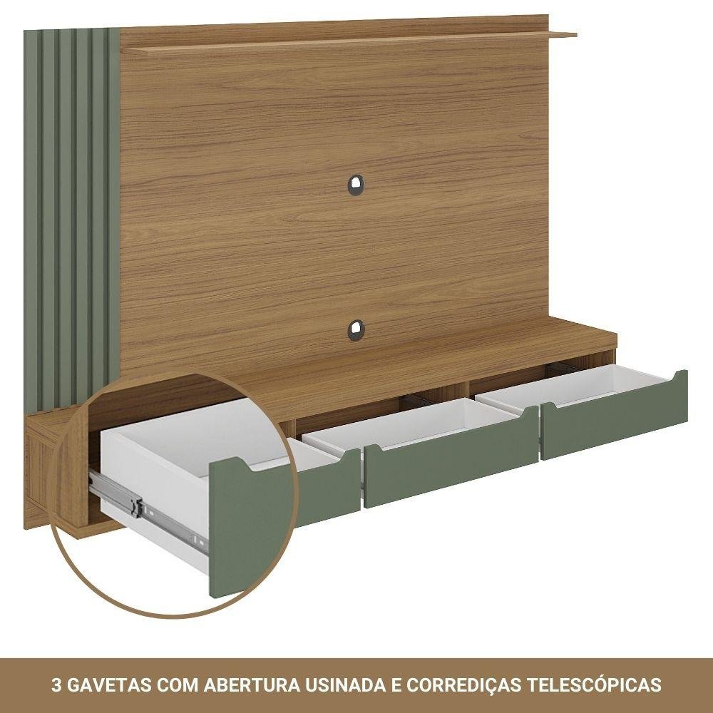 Painel Para Tv Até 75 Polegadas 3 Gavetas 1 Prateleira Com Ripado Presence Artely Carvalho/Menta - 5