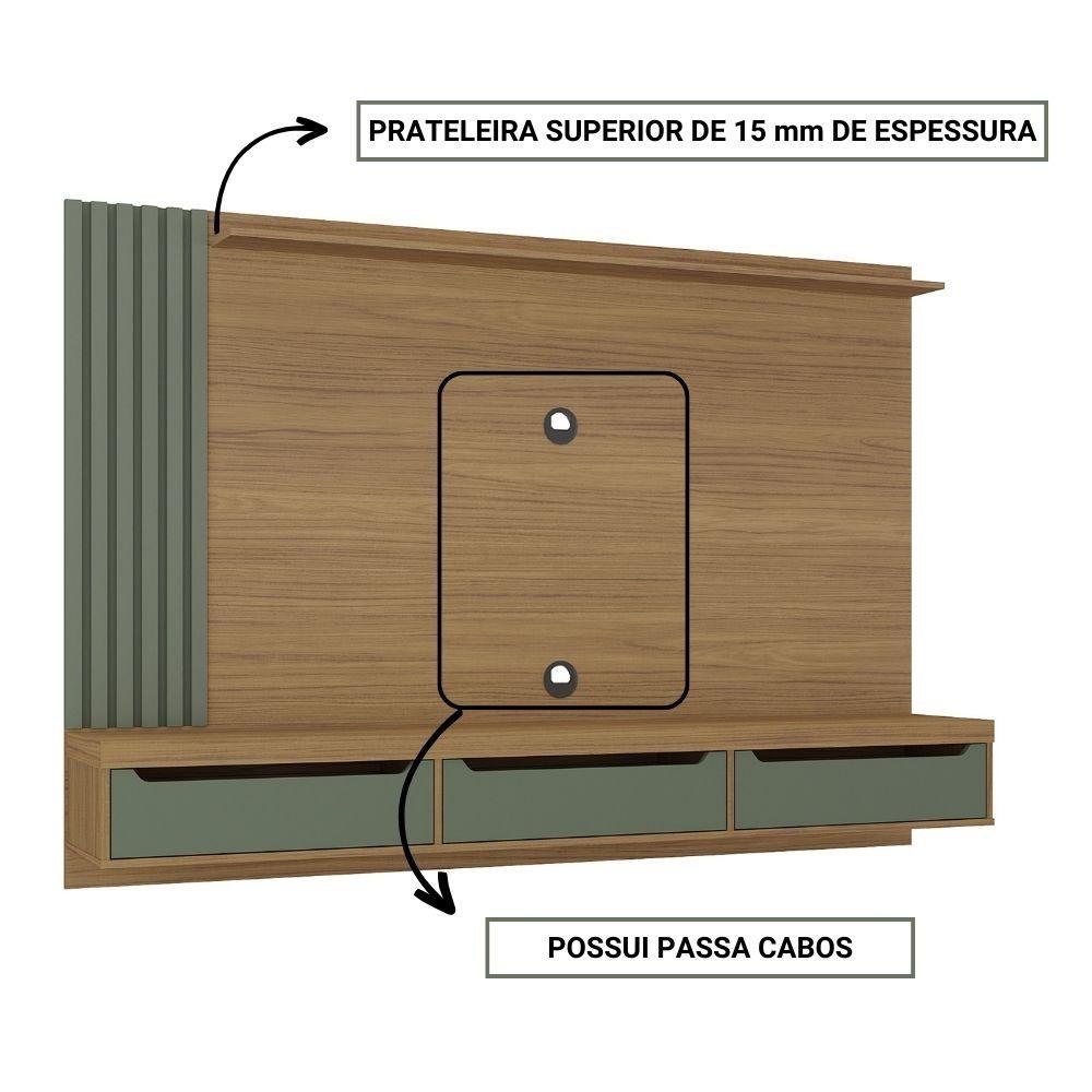 Painel Para Tv Até 75 Polegadas 3 Gavetas 1 Prateleira Com Ripado Presence Artely Carvalho/Menta - 6