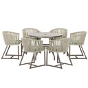 Ver imagem 1 de Mesa com 6 Cadeiras de Jantar Roma 120cm e Noronha em Alumínio Marrom Corda Náutica Estofado 5 Trama