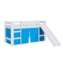 Ver imagem 1 de Cama Infantil Elevada com Escorregador Branco e Cortina Azul Completa Móveis