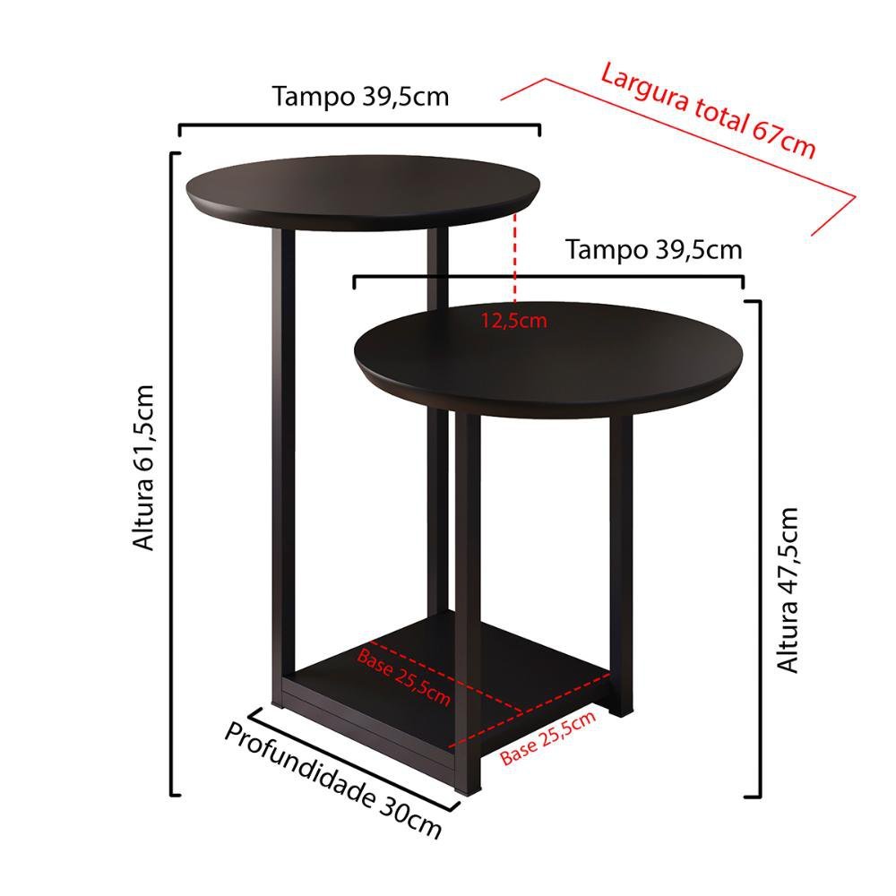 Mesa Lateral Mesinha Sala Quarto Industrial Pés de Ferro Luiza - Preto - RPM Móveis - 5