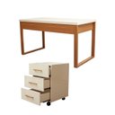 Ver imagem 2 de Mesa Escrivaninha 1,35m com Gaveteiro 3 Gavetas Escritório Cor:off White com Freijó e Gold