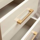Ver imagem 7 de Mesa Escrivaninha 1,35m com Gaveteiro 3 Gavetas Escritório Cor:off White com Freijó e Gold