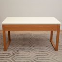 Ver mais imagens de Mesa Escrivaninha 1,35m com Gaveteiro 3 Gavetas Escritório Cor:off White com Freijó e Gold