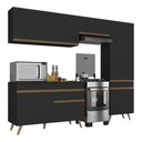 Ver imagem 2 de Armário Cozinha Modulada Compacta 252cm com Balcão Veneza Multimóveis Mp3762 Preto/dourado