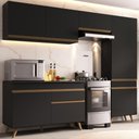 Ver imagem 1 de Armário Cozinha Modulada Compacta 252cm com Balcão Veneza Multimóveis Mp3762 Preto/dourado