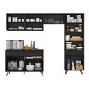 Ver imagem 4 de Armário Cozinha Modulada Compacta 252cm com Balcão Veneza Multimóveis Mp3762 Preto/dourado