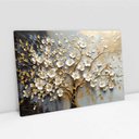 Ver imagem 2 de Quadro Decorativo Árvore da Vida Flores Brancas Dourado Sala Quarto Casa Escritório
