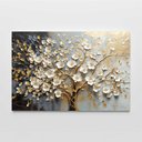 Ver imagem 3 de Quadro Decorativo Árvore da Vida Flores Brancas Dourado Sala Quarto Casa Escritório