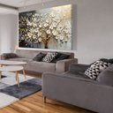 Ver imagem 1 de Quadro Decorativo Árvore da Vida Flores Brancas Dourado Sala Quarto Casa Escritório
