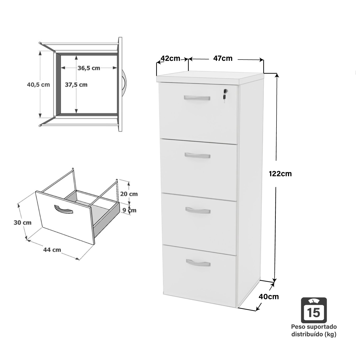 Arquivo 4 Gavetas 30mm - Branco - 5