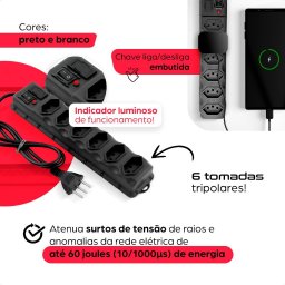 Filtro de Linha Extensão Régua Elétrica 6 Tomadas Bivolt - 4