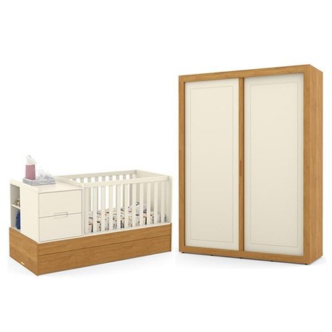 Jogo de Quarto Infantil Tutto New com Guarda Roupa 2 Portas de Correr e Berço Multifuncional Formare