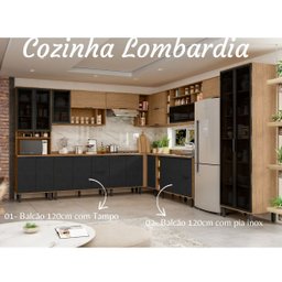 Balcão de Pia 120cm em MDF com Tampo Lombardia - cor Freijó Nero - 7 Balcão de Pia 120cm em MDF com Tampo Lombardia - cor Freijó Nero - 7