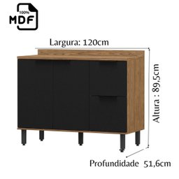 Balcão de Pia 120cm em MDF com Tampo Lombardia - cor Freijó Nero - 6 Balcão de Pia 120cm em MDF com Tampo Lombardia - cor Freijó Nero - 6